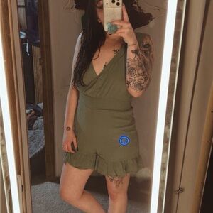 Rewind Sage Green Textured Romper